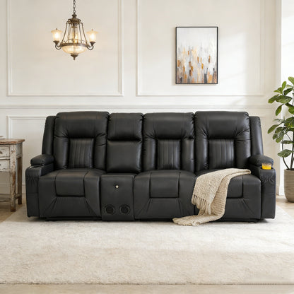 YODOLLA Black Reclining Sofa w/ Bluetooth, Black