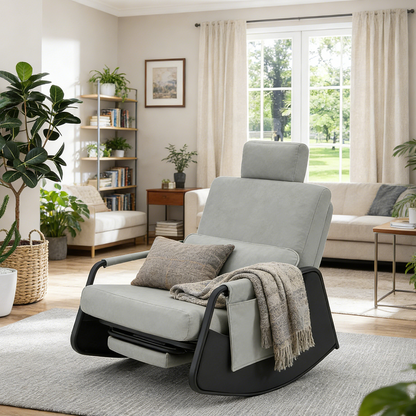 YODOLLA Retractable Gliding Rocking Chair, Gray Leather
