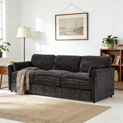 YODOLLA 89" Chenille Sofa, 3-Seater, 2 Removable Pillows, Black