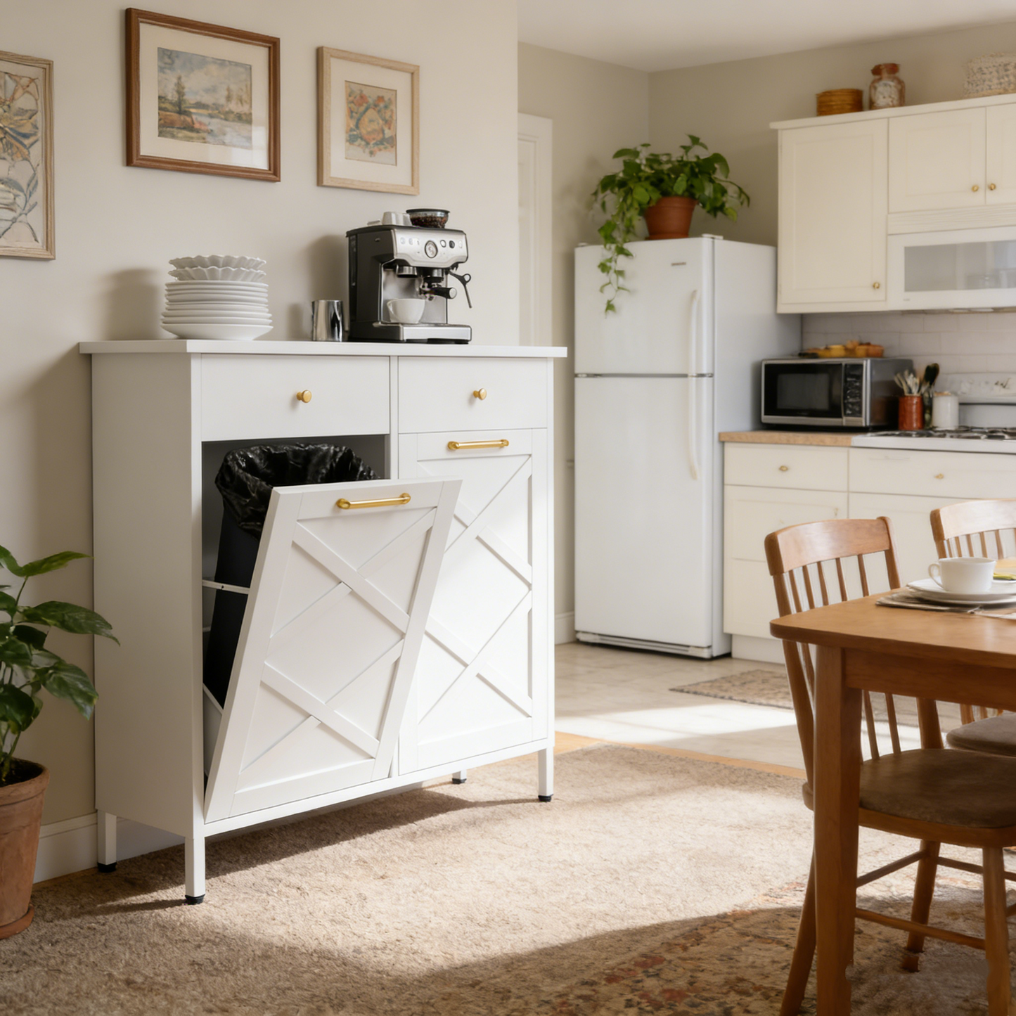 YODOLLA Double Tilt Out Trash Can Cabinet with 2 Drawers