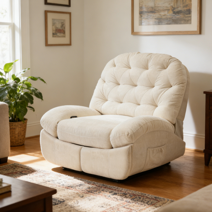 YODOLLA Oversized Recliner Chair, 360° Swivel Rocking Glider, Chenille Rocker, Cream White