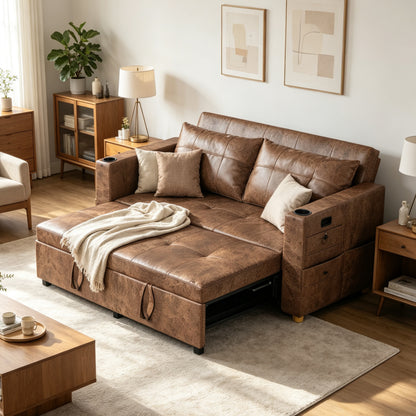 YODOLLA Sleeper Chair Bed, 63" Extra Wide Convertible Sofa Bed for Adults, Brown
