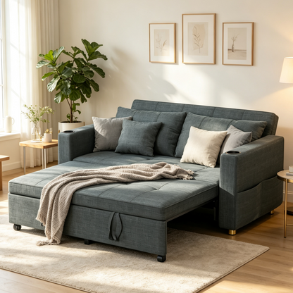 YODOLLA Sleeper Chair Bed, 63" Extra Wide Convertible Sofa Bed for Adults, Dark Grey