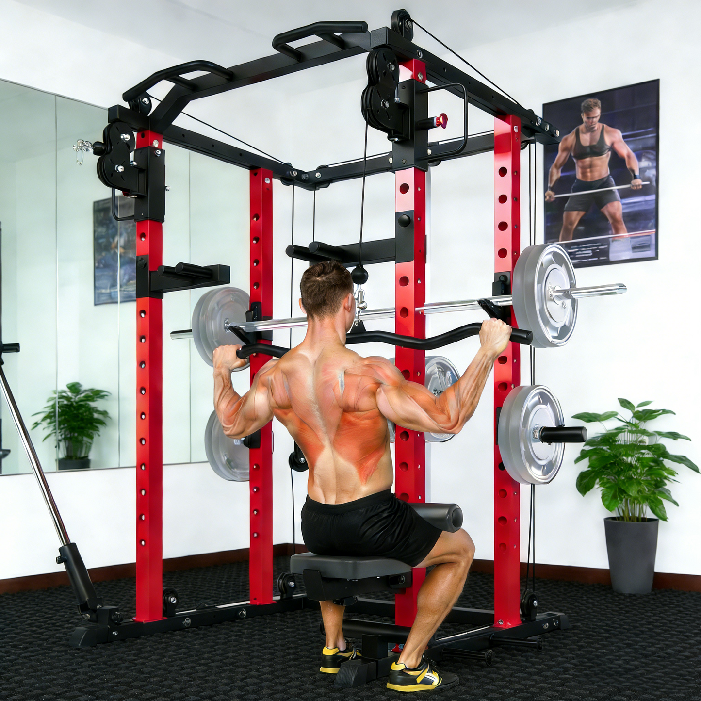 YODOLLA Power Squat Rack Cage Power Rack with LAT Pulldown
