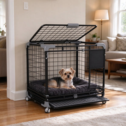 YODOLLA  24" Metal Wire Dog Crate for Small Dogs with Wheels, Black