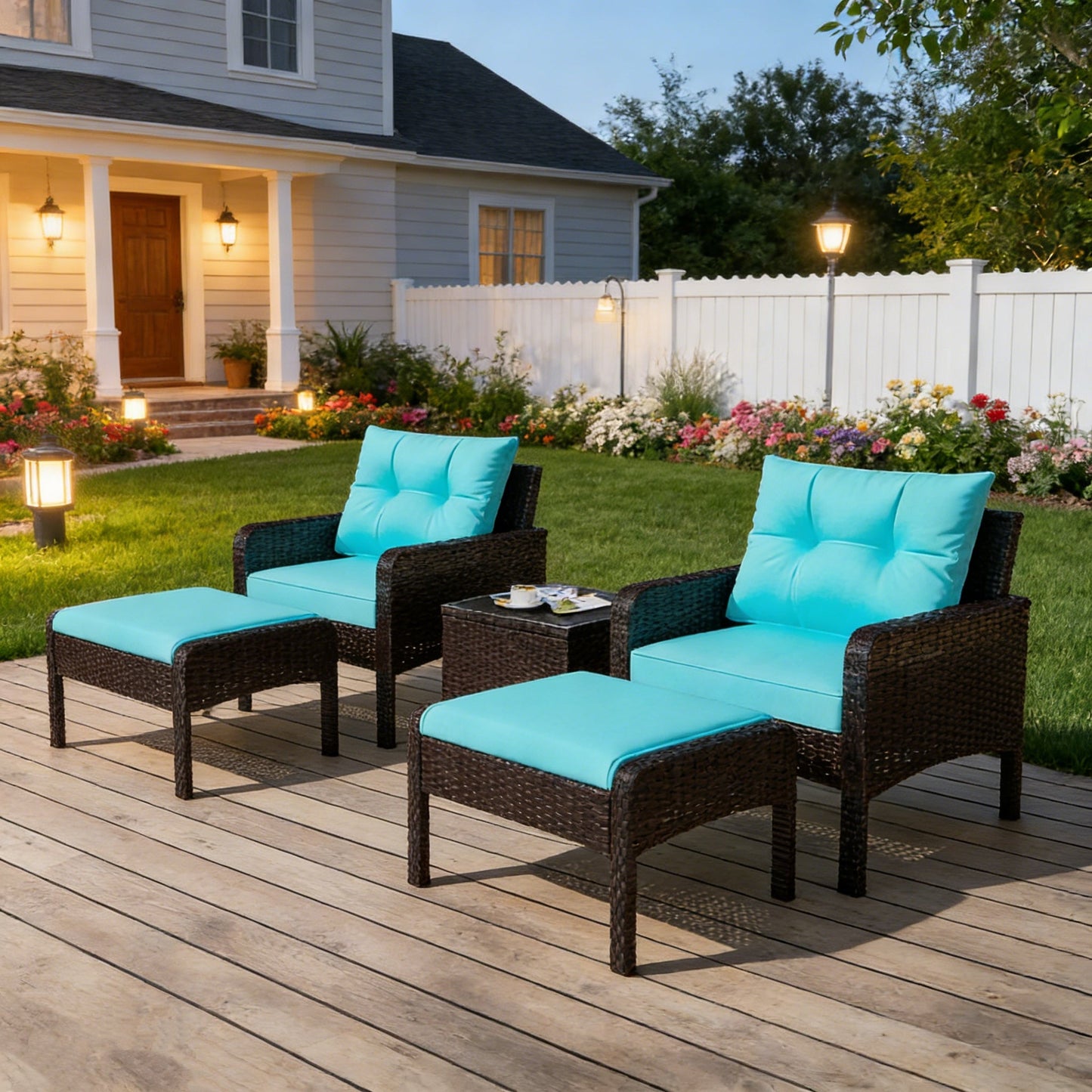 YODOLLA Outdoor 5 Pieces Patio Furniture Set, Blue