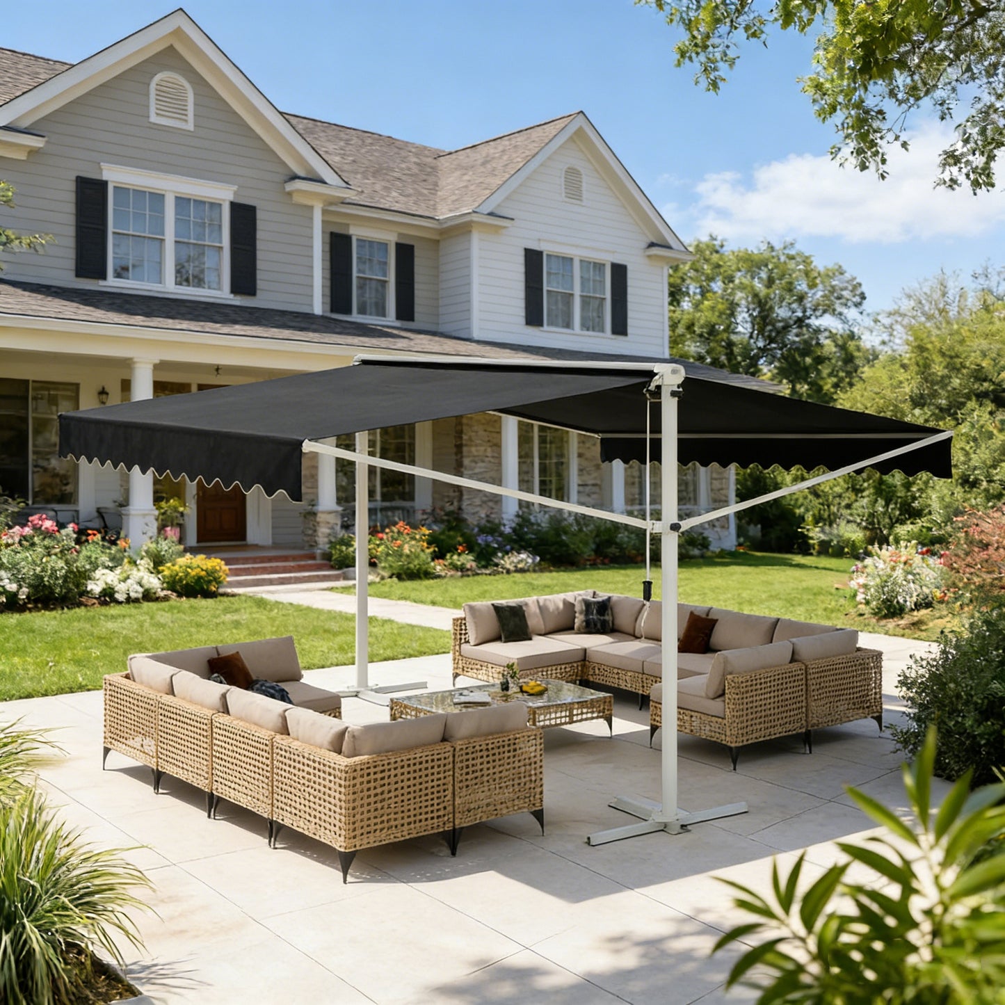 YODOLLA 10'x10' Dual Side Free Standing Retractable Awning, Dark Gray