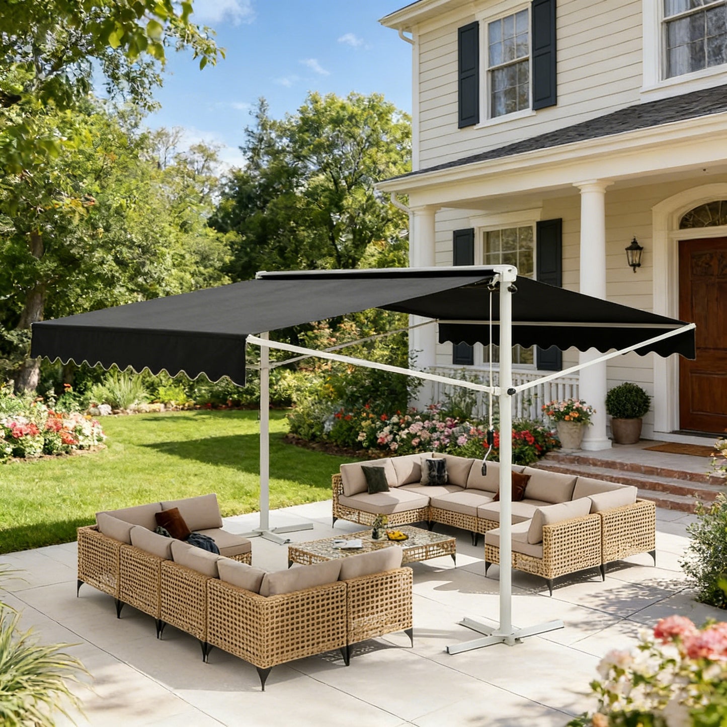 YODOLLA 13'x10' Dual Side Free Standing Retractable Awning, Dark Gray