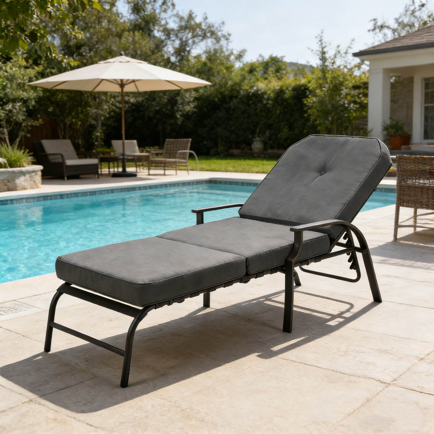 YODOLLA Adjustable Outdoor Chaise Lounge, Grey