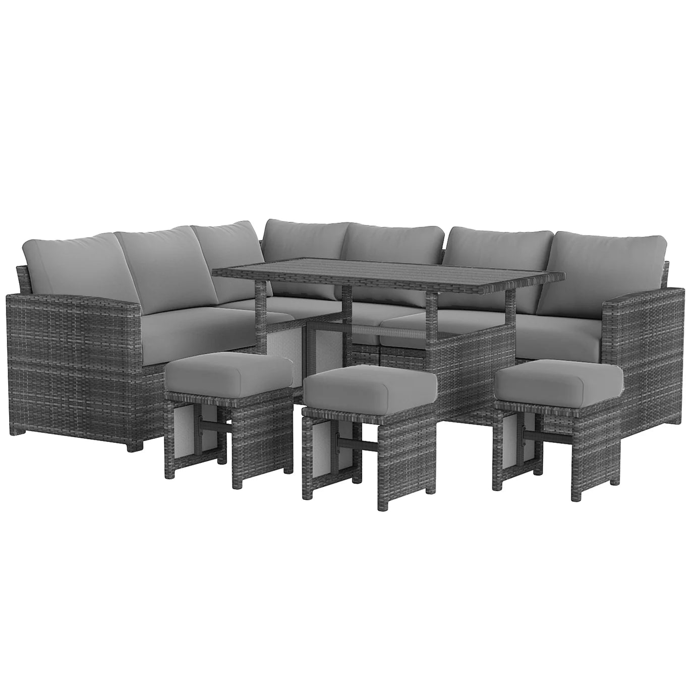 YODOLLA 7-Pc Patio Set, Grey Rattan & Grey Cushion