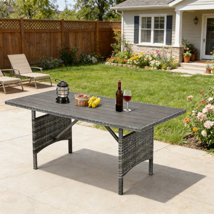 YODOLLA 54” Metal Frame Wicker Outdoor Dining Table, Gray