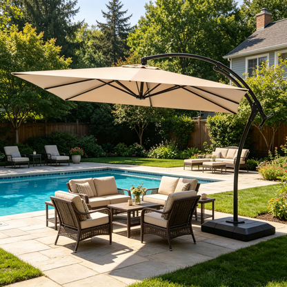 YODOLLA 10x10 FT Cantilever Patio Umbrella with Base Included Large Square Offset Umbrella
