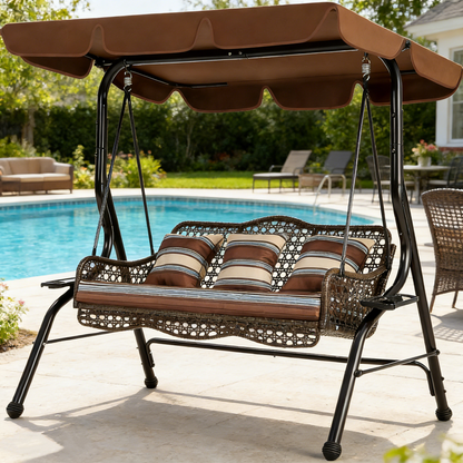 YODOLLA 3-Seat Outdoor Patio Swing Chair, Large Converting Canopy Porch Swing Glider