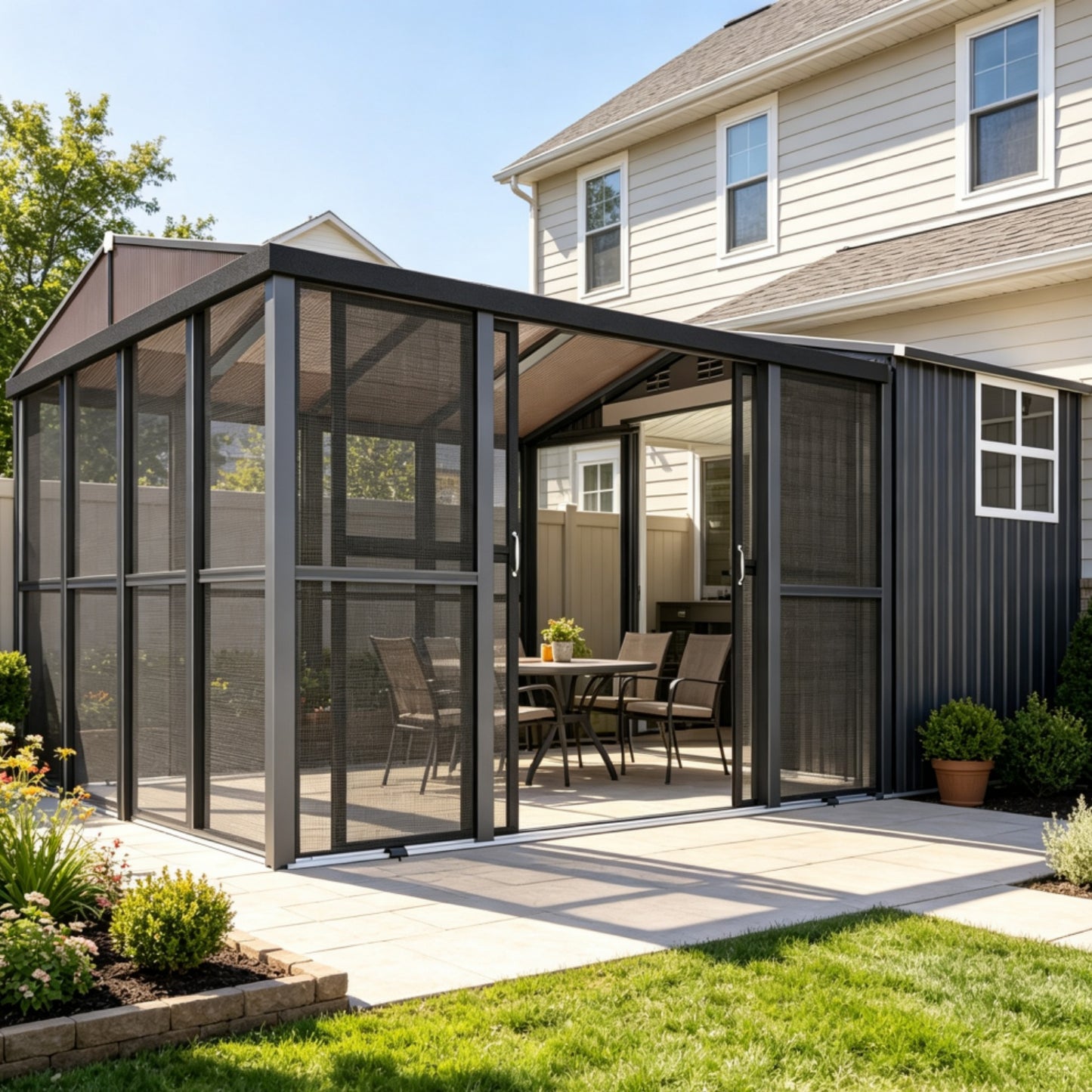 YODOLLA 10x10 Sunroom with 6x10 Shed with Window 2-in-1 Patio Shelter