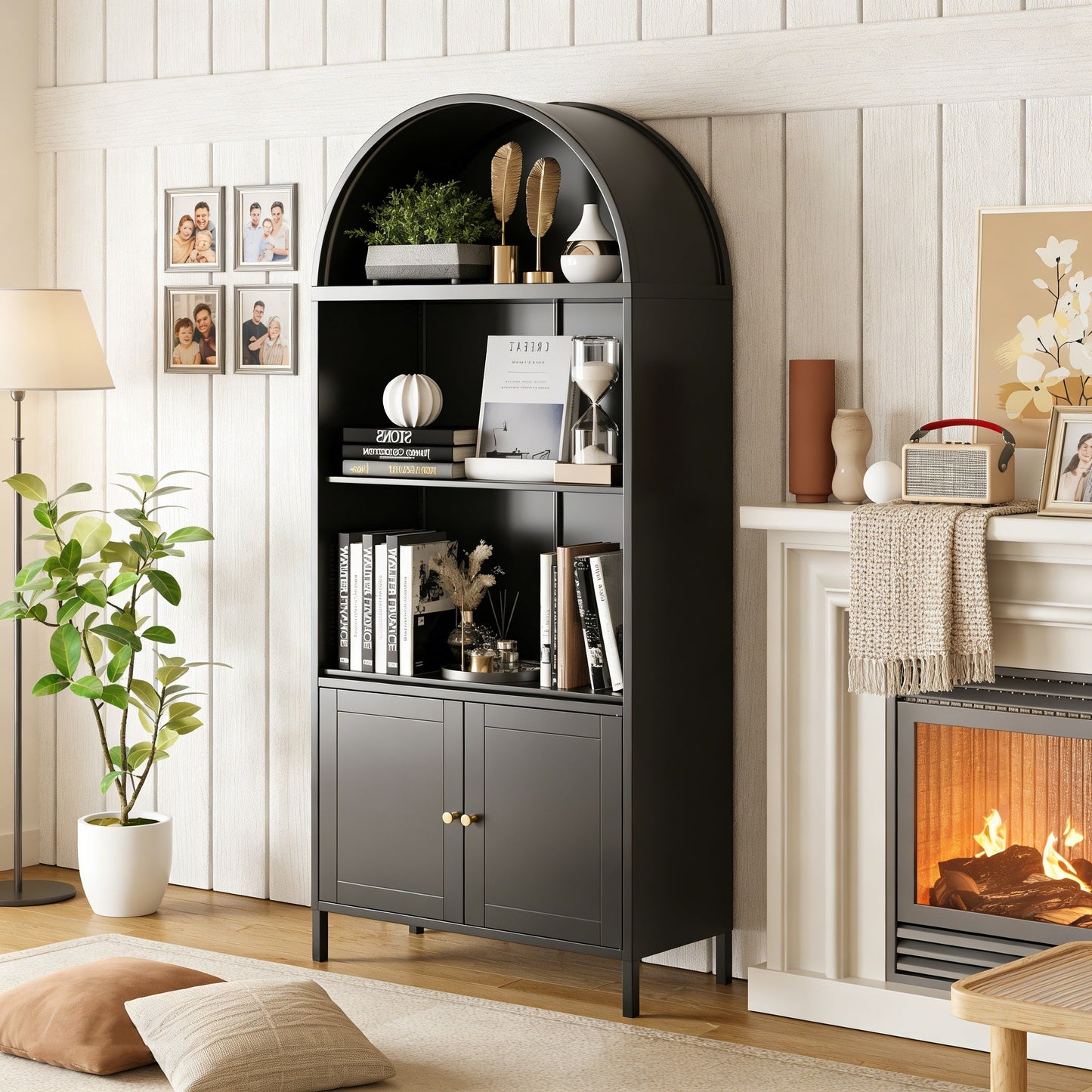 YODOLLA 73'' Arched Cabinet, Metal Kitchen Pantry with Adjustable Shelves, Modern Arched Storage Bookcase Display Cabinet