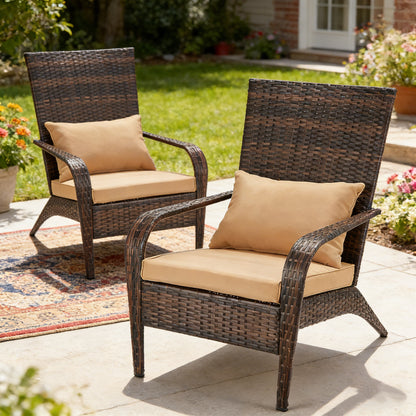 YODOLLA 2PCS Patio Adirondack Wicker Chair, Brown