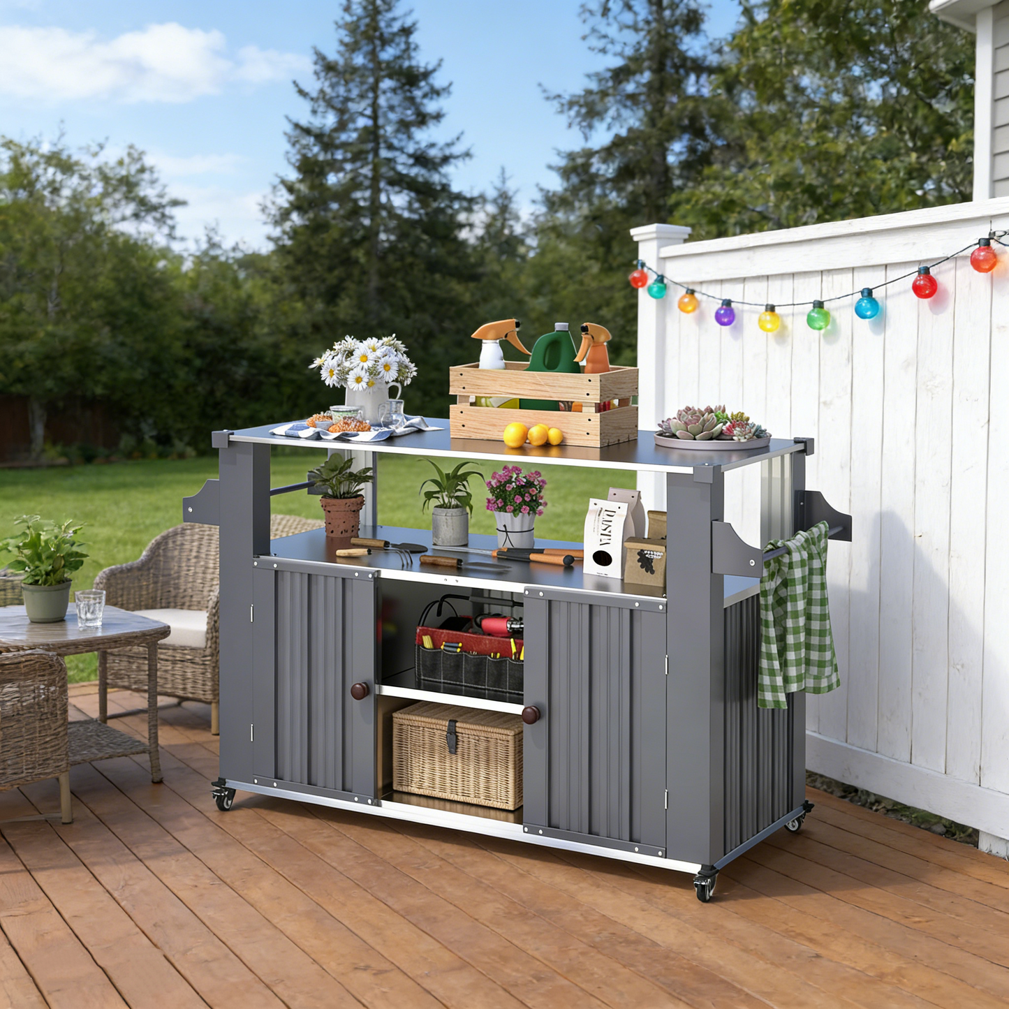 YODOLLA Outdoor Grill Table Cart Kitchen Island with Storage