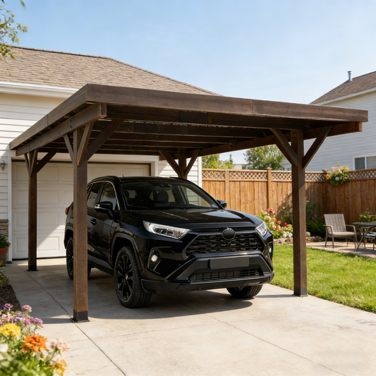 YODOLLA 17ft x 12ft Wood Garage Outdoor Gazebo Wood Pergola, Coffee