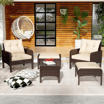 YODOLLA Outdoor 5 Pieces Patio Furniture Set, Beige