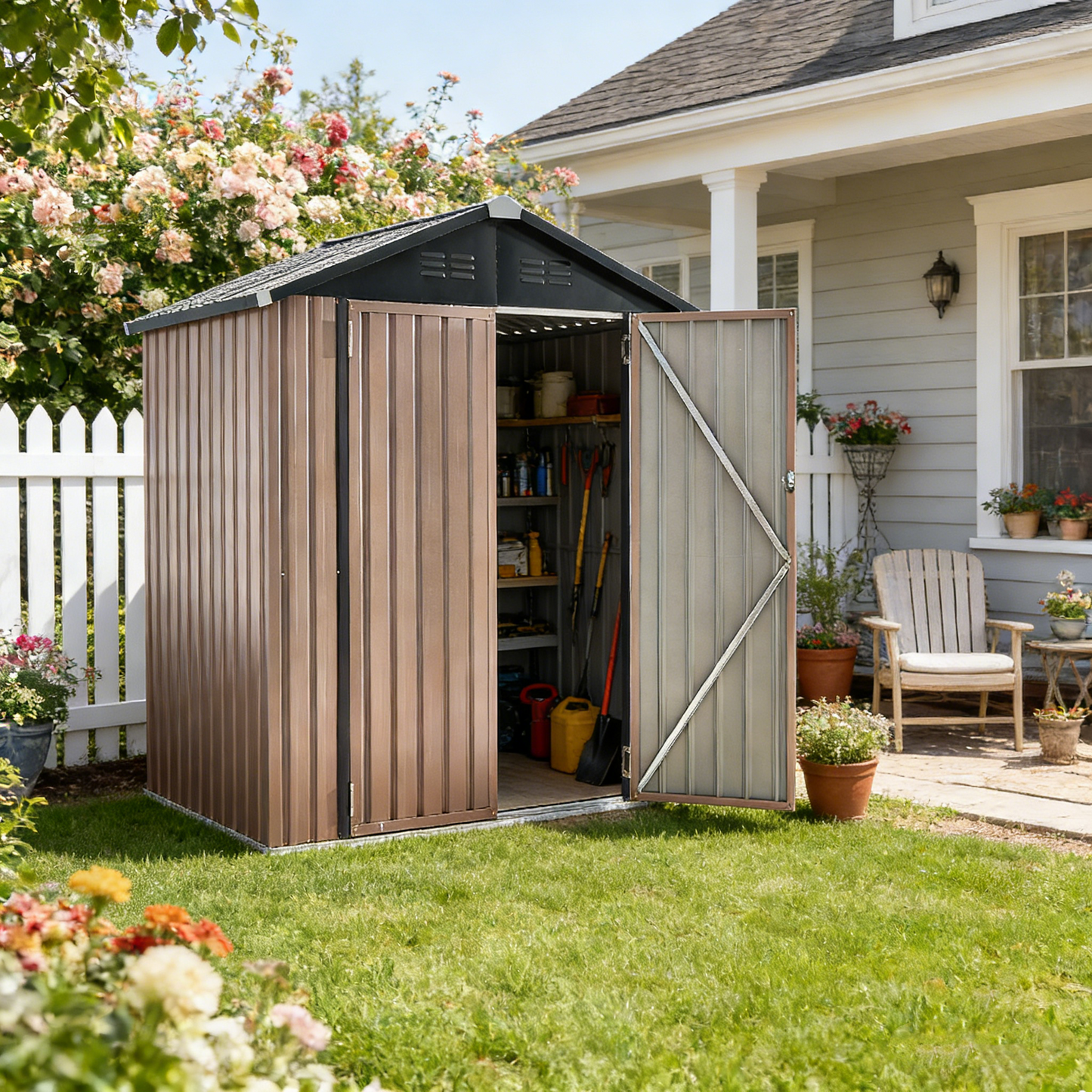 YODOLLA Shed 8' x 6' Metal Storage Shed for Ourdoor, Brown