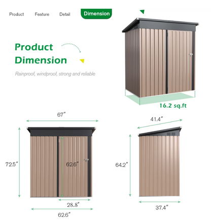 YODOLLA 5'x3' Outdoor Storage Shed, Brown