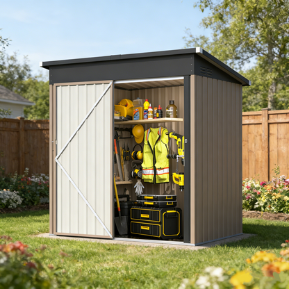 YODOLLA 5'x3' Outdoor Storage Shed with Floor Base, Brown