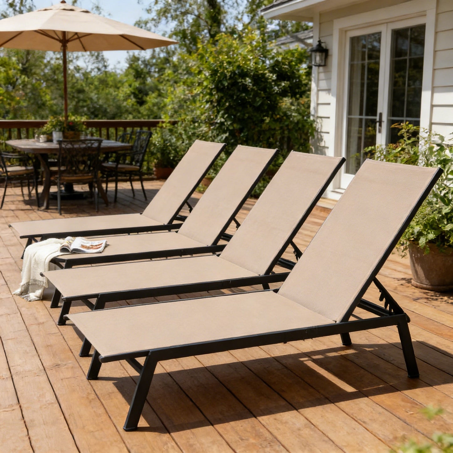 YODOLLA 4 PCS Curved Design Pool Lounge Chairs, Beige