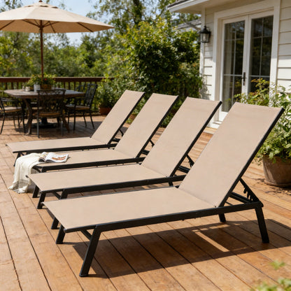 YODOLLA 4 PCS Curved Design Pool Lounge Chairs, Beige