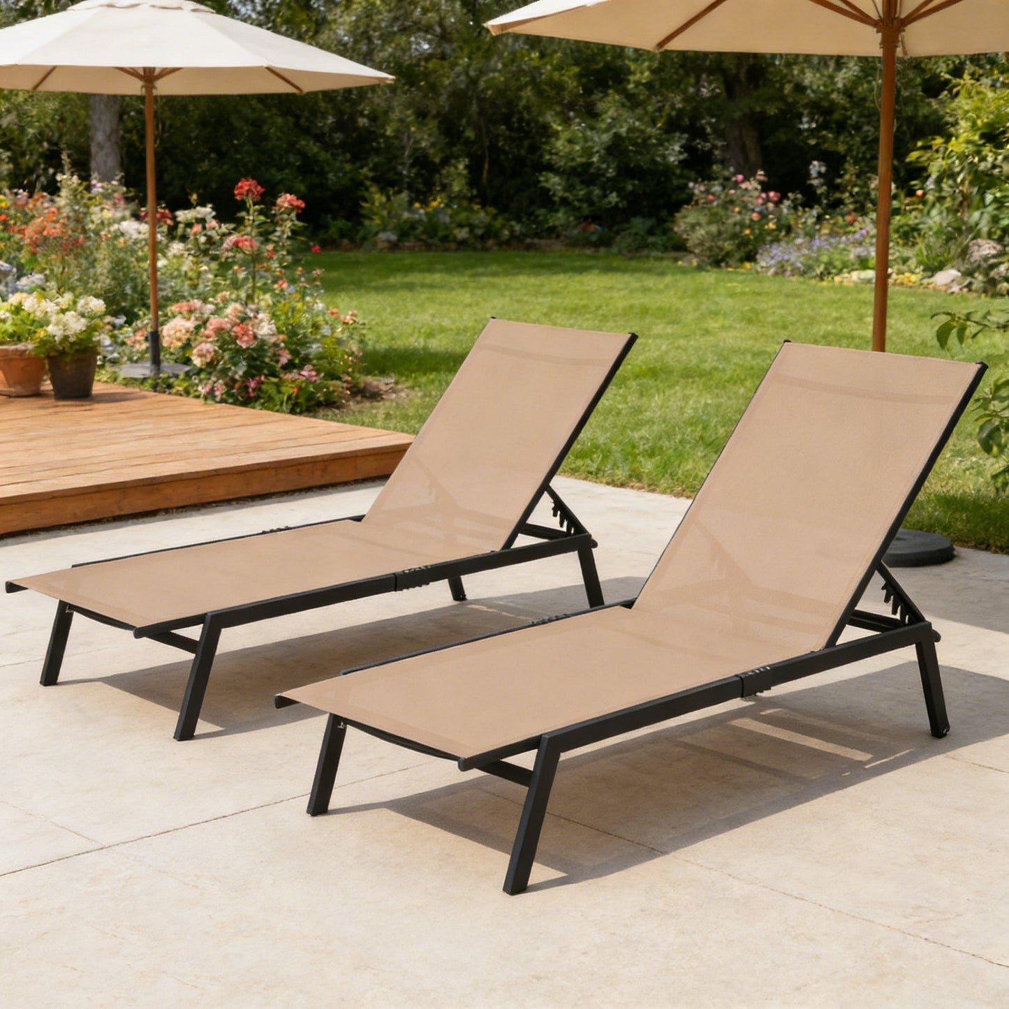 YODOLLA 2 PCS Curved Design Pool Lounge Chairs, Beige