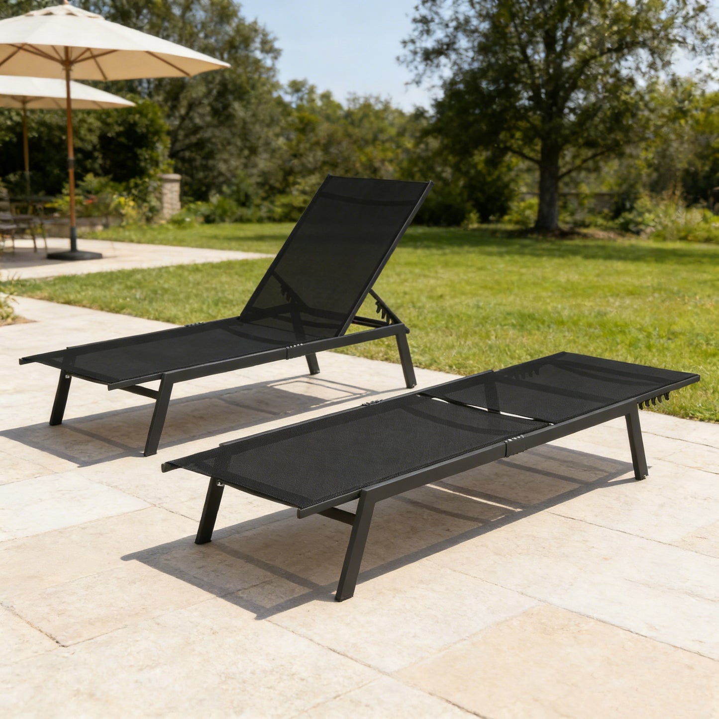 YODOLLA 2 PCS Curved Design Pool Lounge Chairs, Black
