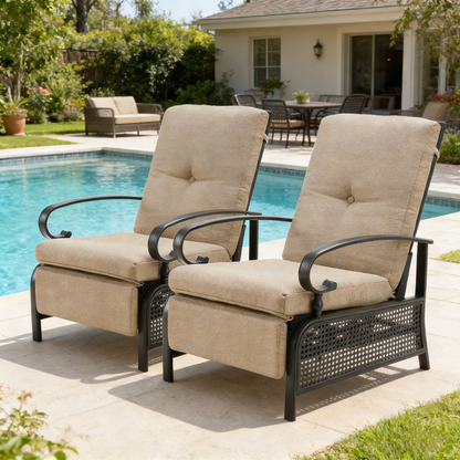 YODOLLA Outdoor Recliner Chair with Beige Olefin Cushions Set of 2