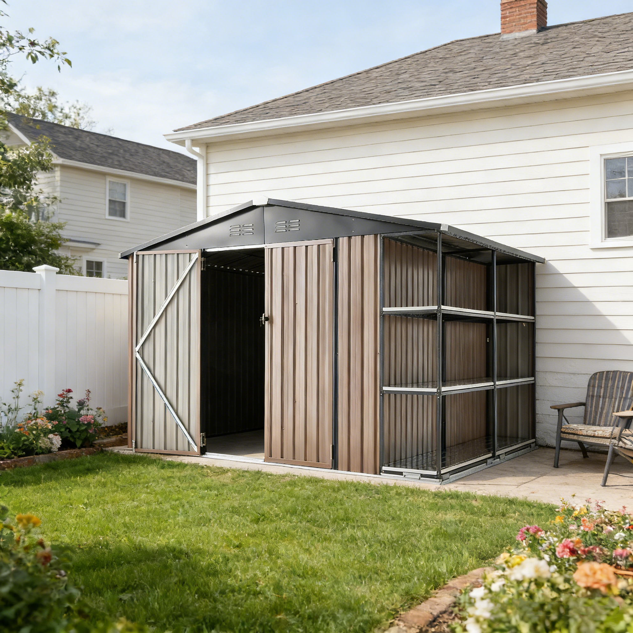 YODOLLA 10x8 Metal Storage Shed with Rack, Durable Outdoor Shed for ...