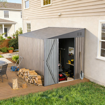 YODOLLA Outdoor 6' x 8' Metal Wall Side Lean to Storage Shed, Gray