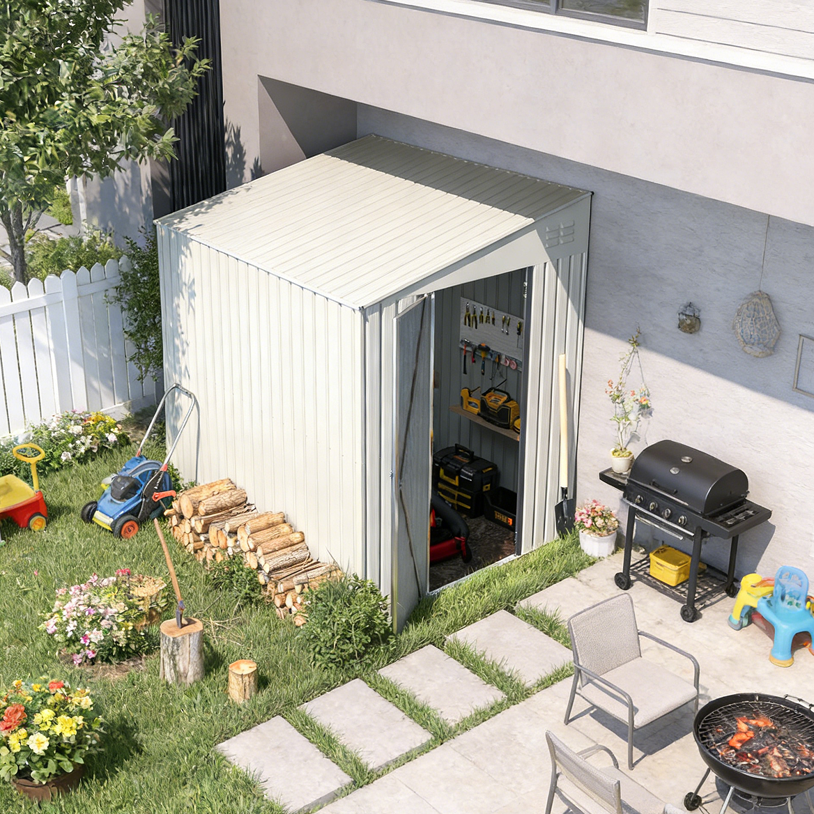 YODOLLA Outdoor 6' x 8' Metal Wall Side Lean to Storage Shed - Thumbnail 2