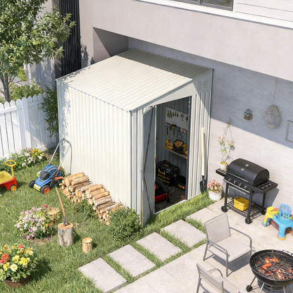 YODOLLA Outdoor 6' x 8' Metal Wall Side Lean to Storage Shed, White