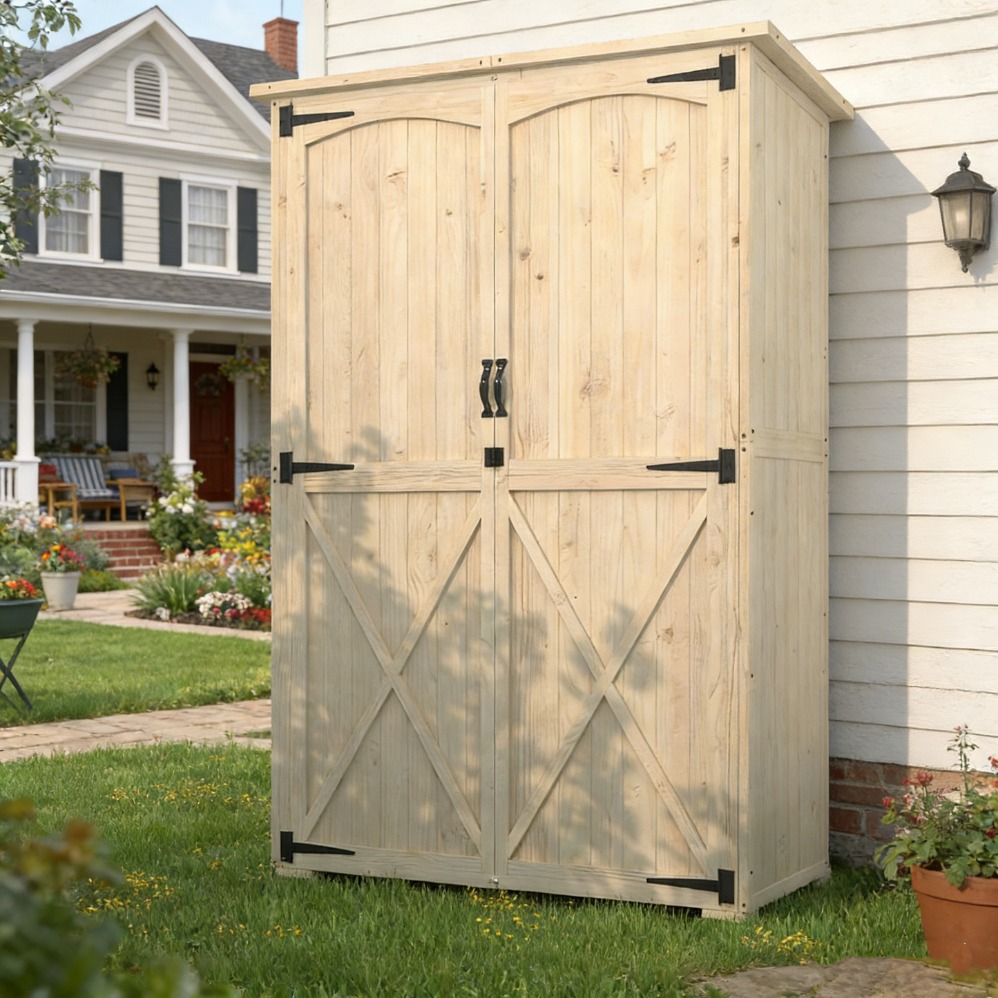 YODOLLA Outdoor Storage Shed with Waterproof Roof, Natural Wood
