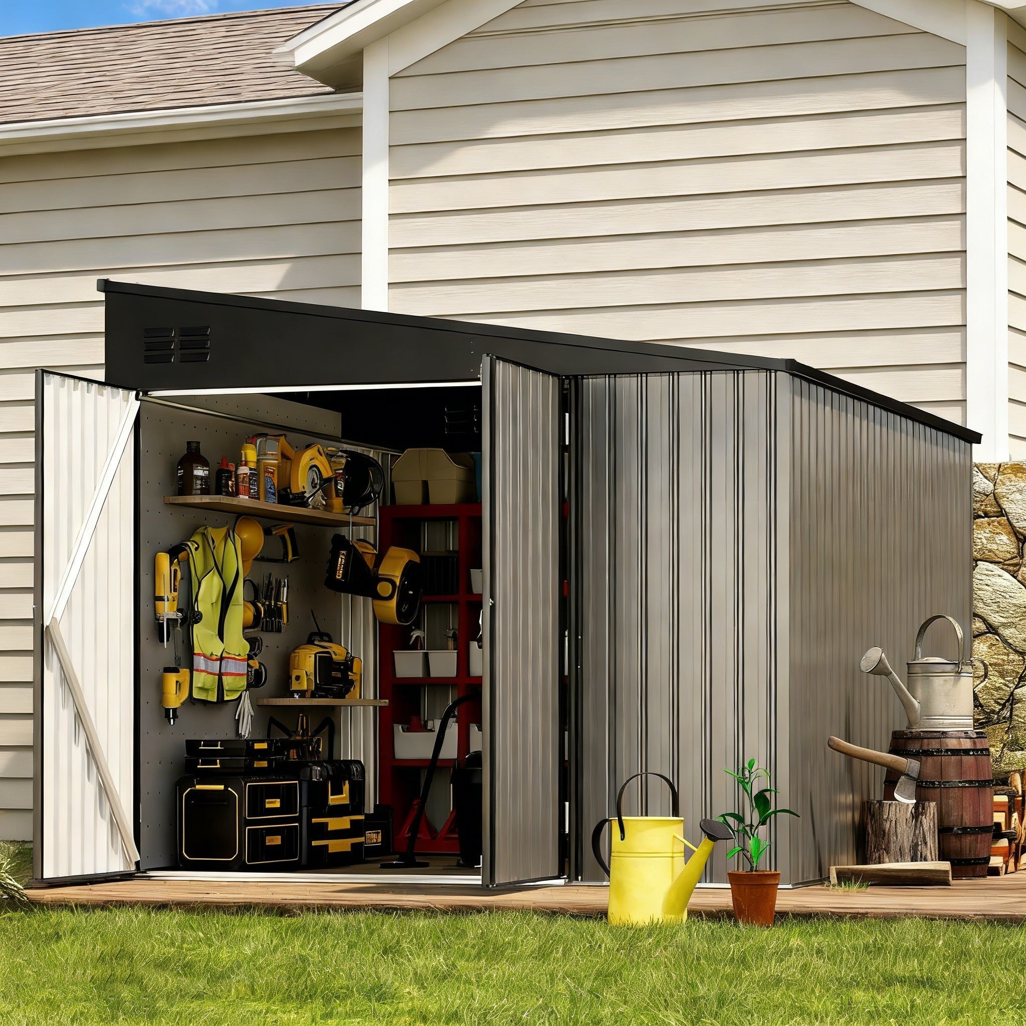 YODOLLA 8x10 Lean-To Shed – Durable Outdoor Storage Shed in Gray