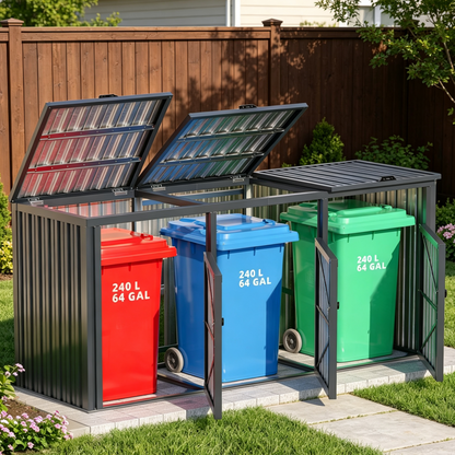 YODOLLA 73 Cu.Ft Outdoor Trash Can Storage Shed for 3 Garbage Cans