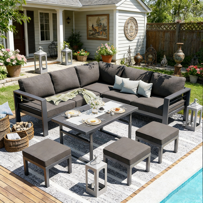 YODOLLA Outdoor Conversation Table and Chair Sets for Lawn Furniture Set, Dark Grey