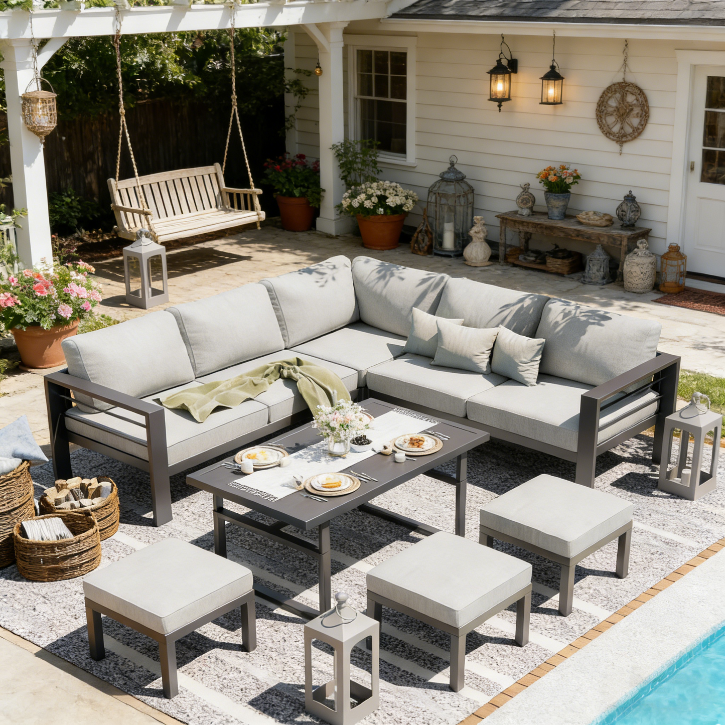 YODOLLA Outdoor Conversation Table and Chair Sets for Lawn Furniture Set, Grey