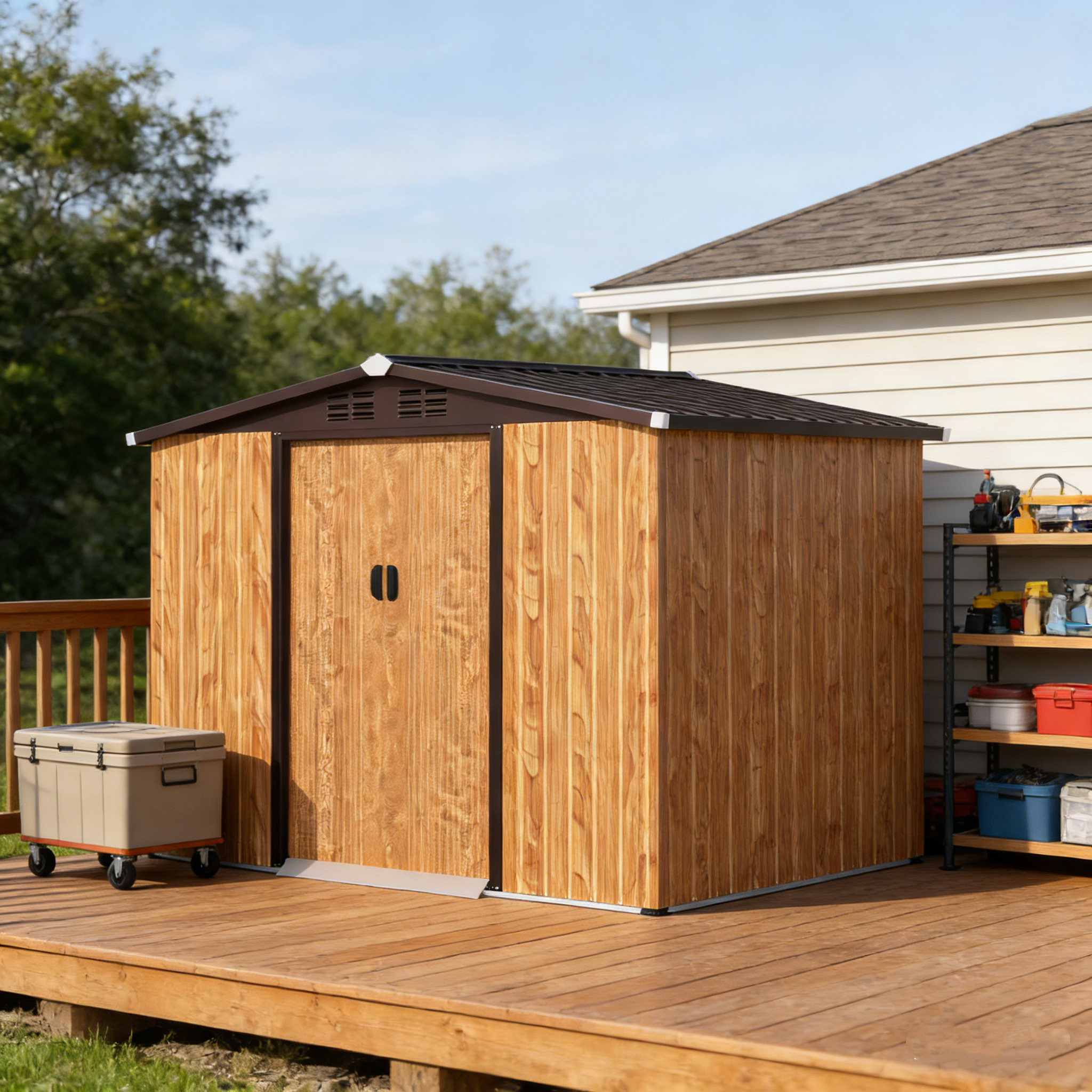 YODOLLA 8x6 Woodgrain Outdoor Storage Shed - Thumbnail 3
