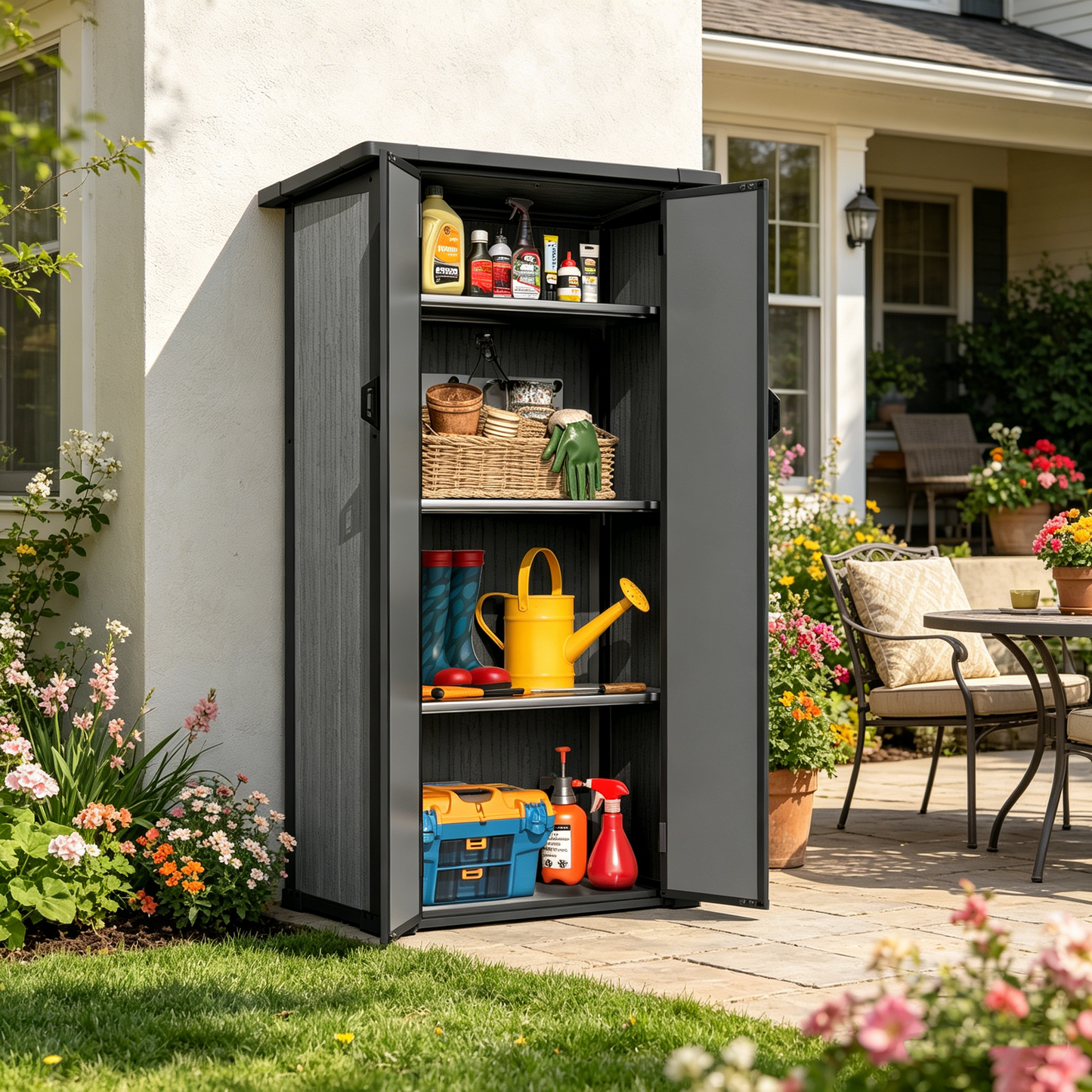 YODOLLA Waterproof Tall Resin Outdoor Storage Cabinet with Adjustable Shelves