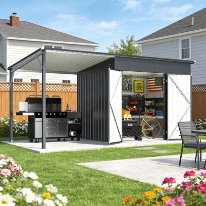 YODOLLA 14' x 5' Outdoor Open-Sided Metal Storage Shed
