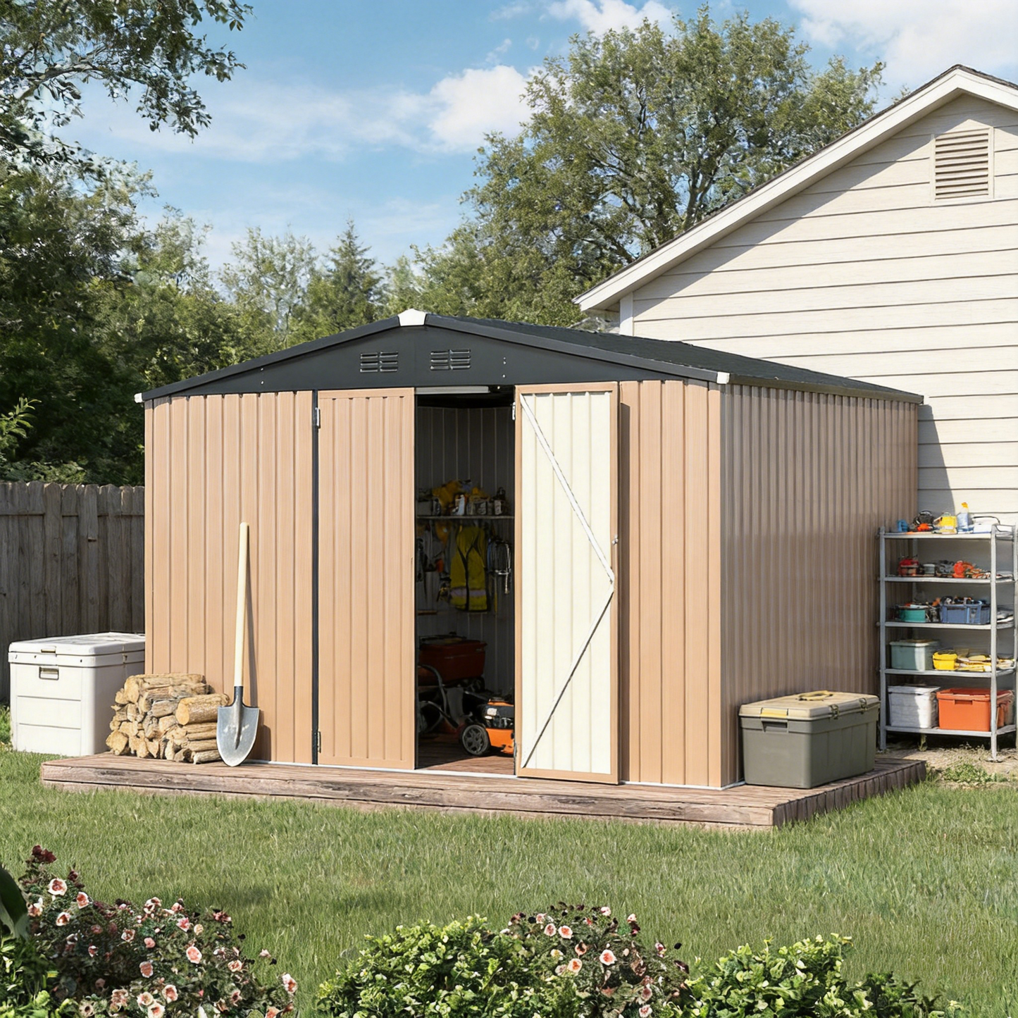YODOLLA Shed 12' x 10' Outdoor Storage Shed, Grey