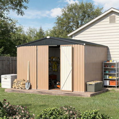 YODOLLA Shed 12' x 10' Outdoor Storage Shed, Grey