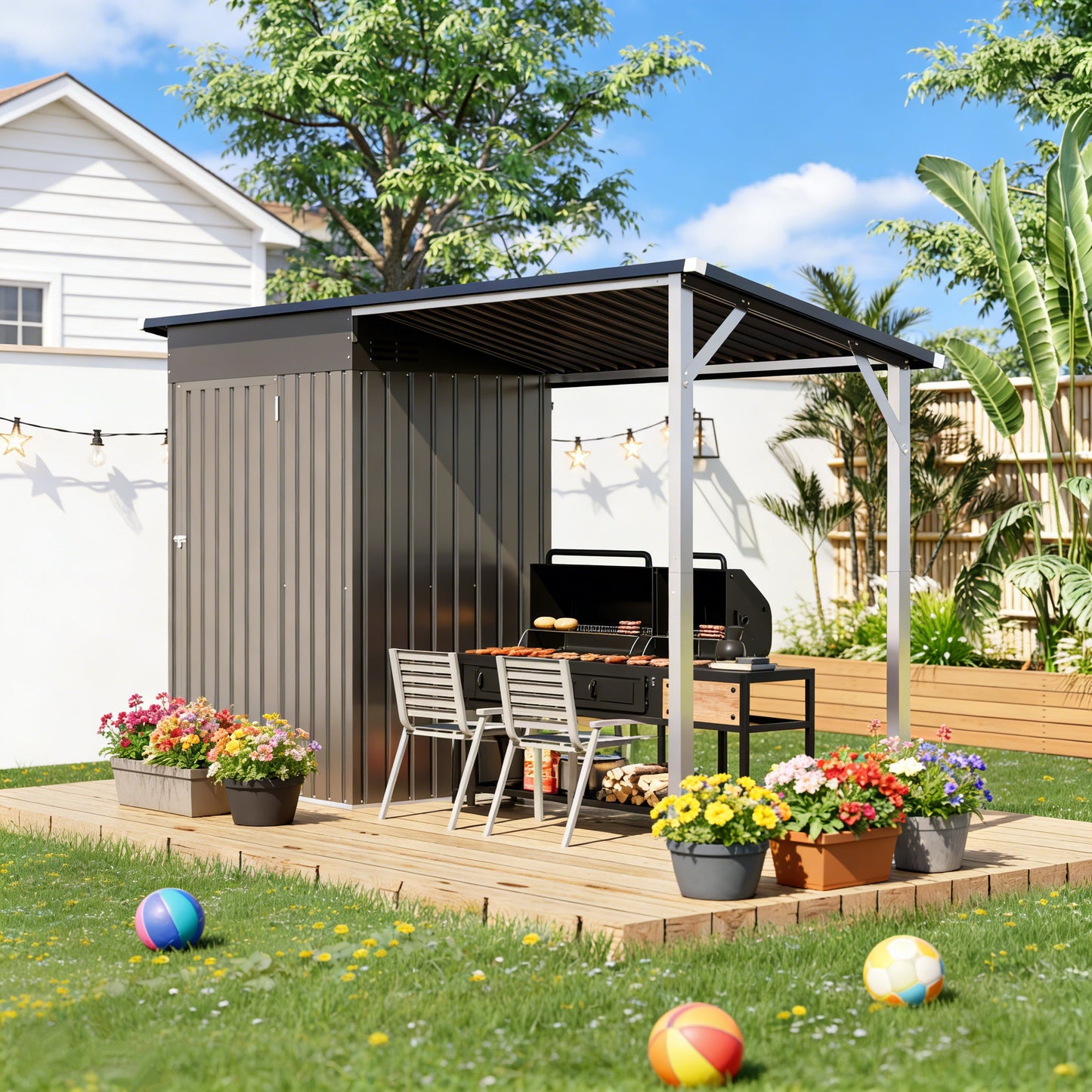 YODOLLA Outdoor Open-Sided Storage Shed, Sheds with Covered