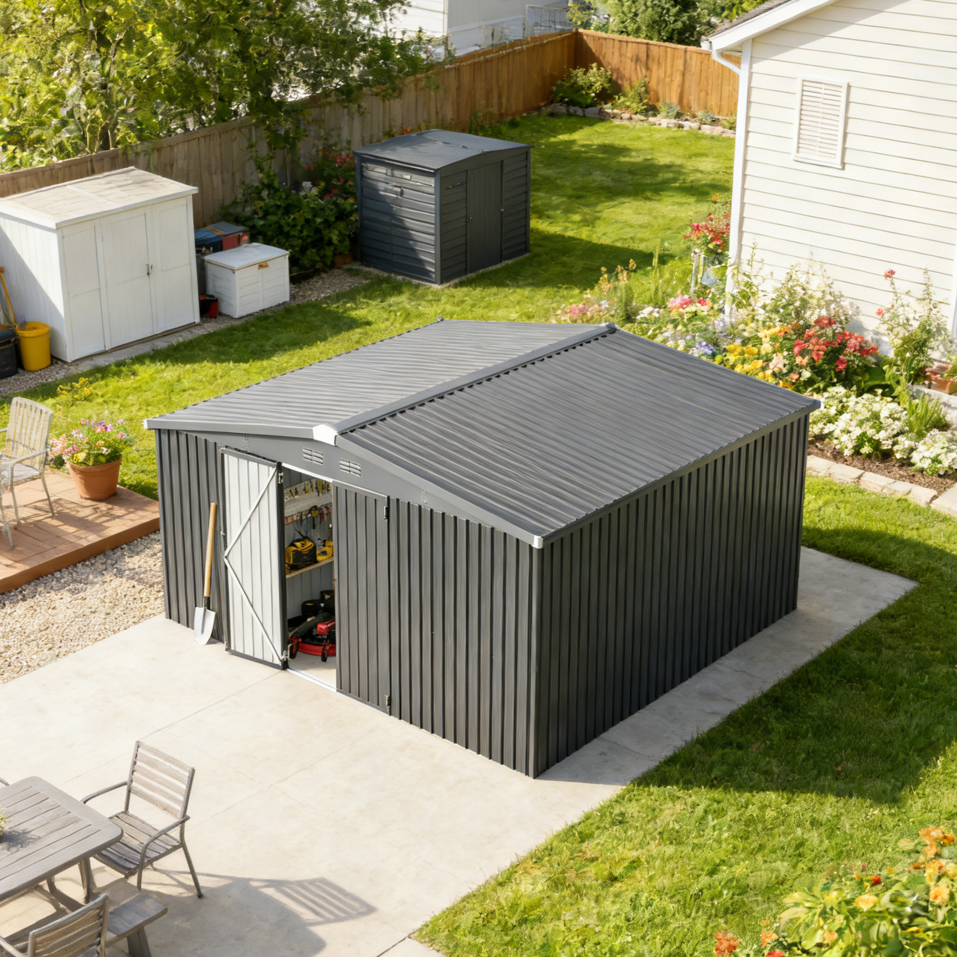 YODOLLA 14x12 Metal Storage Shed Outdoor Shed, Dark Gray YODOLLA 14x12 Metal Storage Shed Outdoor Shed, Dark Gray