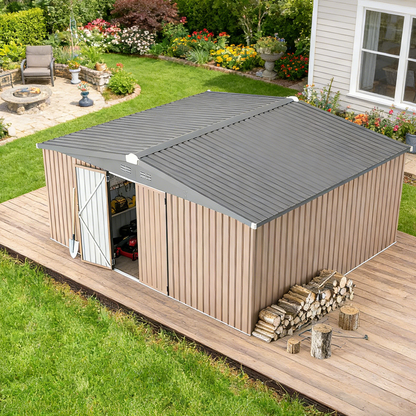 YODOLLA 14x12 Metal Storage Shed Outdoor Shed, Brown