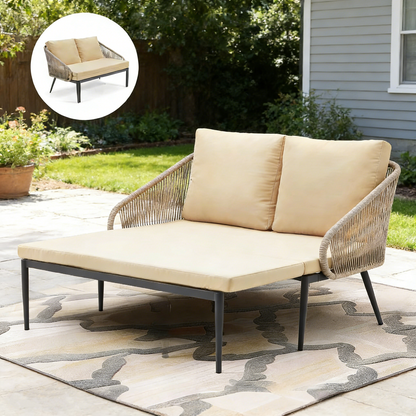 YODOLLA Outdoor Double Chaise Lounge Chair Convertible Patio Loveseat Sofa Couch