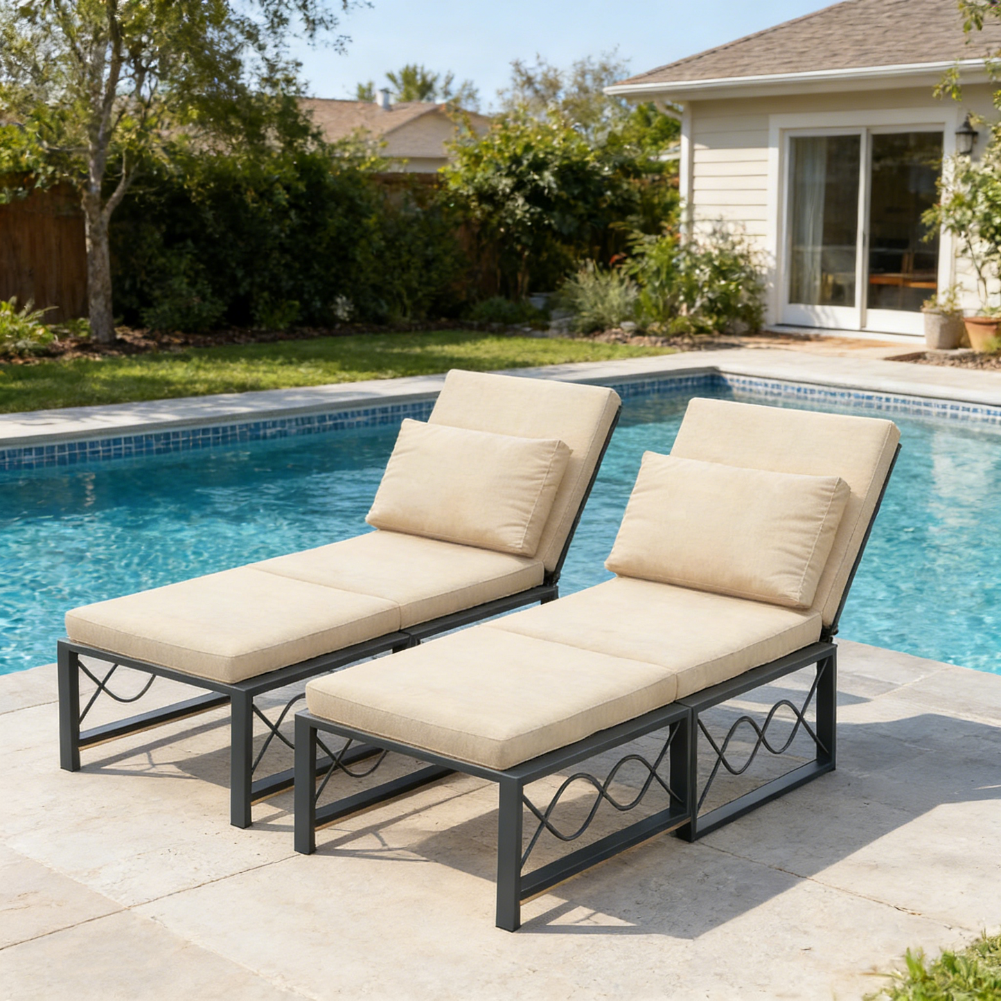 YODOLLA Outdoor Metal Chaise Lounge Chair Adjustable 5-Position Recliner